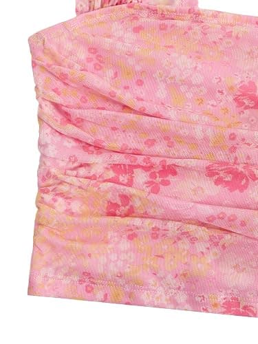 Milumia Girl's Ruched Floral Print Tank Top Square Neck Sleeveless Cropped Tops thumbnail 3