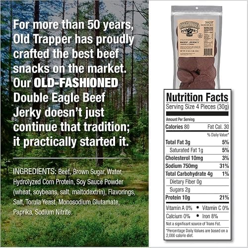 Old Trapper Double Eagle Beef Jerky, Old-Fashioned Flavor, 21 Ounce Package, Delicious Jerky Snacks, 10 Grams of Protein and 80 Calories per Serving (Pack of One) thumbnail 2