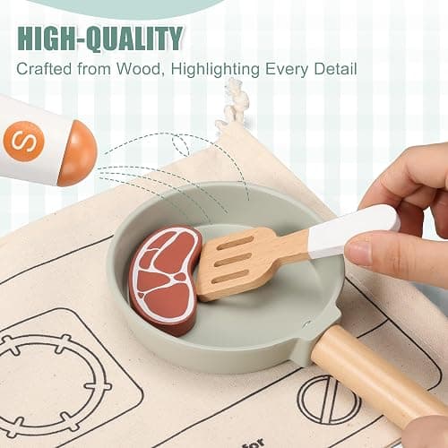 Pithfor Wooden Play Cooking Set, Pretend Play Kitchen Accessories Toys Set for Kids Toddlers, Including Play Dishes, Pot and Pan, Utensils, Gifts for 3 4 5 Years Old Girls Boys thumbnail 4