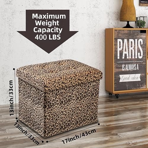 ALASDO Ottoman Storage Ottoman Footrest Stool Foldable Foot Rest Footstool Bench for Living Room 17x13x13inches Leopard Print thumbnail 3