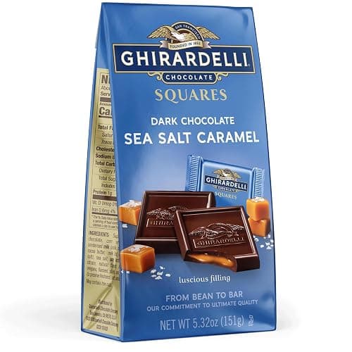GHIRARDELLI Dark Chocolate SEA SALT CARAMEL SQUARES , 5.32 oz Bag - Image 1