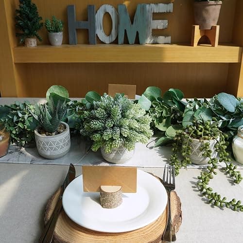 Winlyn Set of 3 Mini Faux Succulent Potted Plants Artificial Aloe Hops String of Pearls Fake Succulents in Gray Geometric Concrete Pots for Home Office Table Shelf Kitchen Living Room Boho Décor thumbnail 2