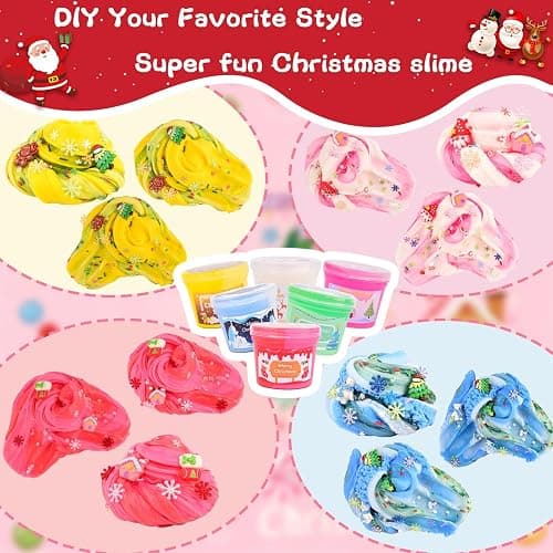 Christmas Stocking Stuffers for Kids-6 Pack Fluffy Slime Set, Xmas Gift Toys Kit, Party Favors, Goodie Bag fillers, Halloween Slime, Classroom Rewards for Teens Girls Boys Ages 4 5 6 7 8 9 10 11 12 thumbnail 4