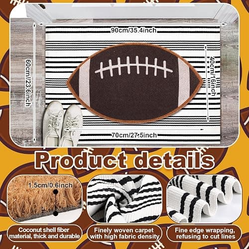 Moucuny 2 Pcs Football Coir Doormat, Football Outdoor Rug, Non Slip | Rugby Ball, Football Mat for Front Door, Black and White Outdoor Rug Decor for Front Porch Entrance, 16'' x 28'', 24'' x 35'' thumbnail 2