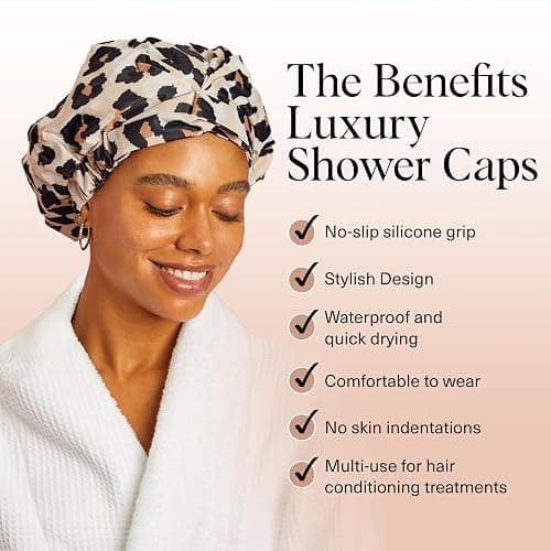 Kitsch Luxury Shower Caps for Women Reusable Waterproof - Large Shower Cap for Women and Men, Non-slip, Quick-dry Hair Cap for Long & Short Hair, Comfortable and Stylish Design - Leopard thumbnail 3