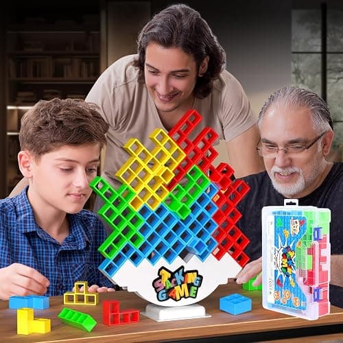 BBnote 48PCS Stack Game for Adult & Kids, Tetra Board Tower Games for Family Travel Party, 2 Players Balance Stacking Toy, Team Toys Building Block - Image 1