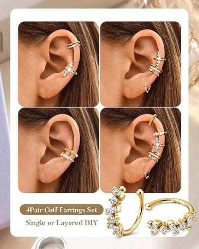 YADOCA 5Pcs Ear Cuff Gold/Silber Ohrmanschette Ohrringe Ohne Ohrloch Earcuffs Helix Knorpel Clip auf Wickelohrring Fake Pircings Ear Cuffs Ohrklemme thumbnail 5