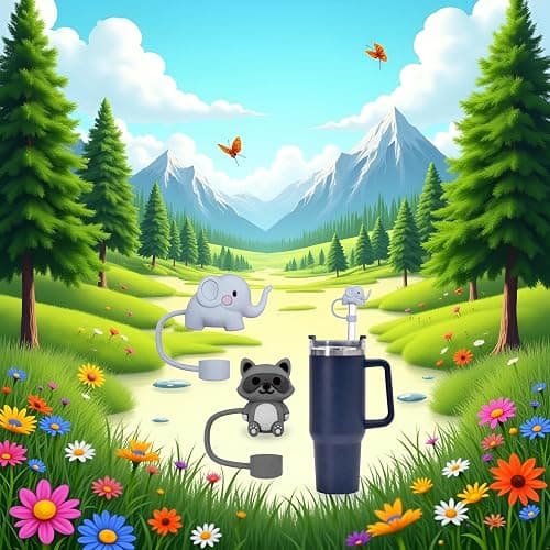 Elephants and raccoons Straw Cover for Stanley 40&30 Oz Cup, 10mm Silicone Straw Covers Cap for Stanley Cup Accessories, Cute Topper for Tumblers, Cap Stopper for Reusable Straws thumbnail 5