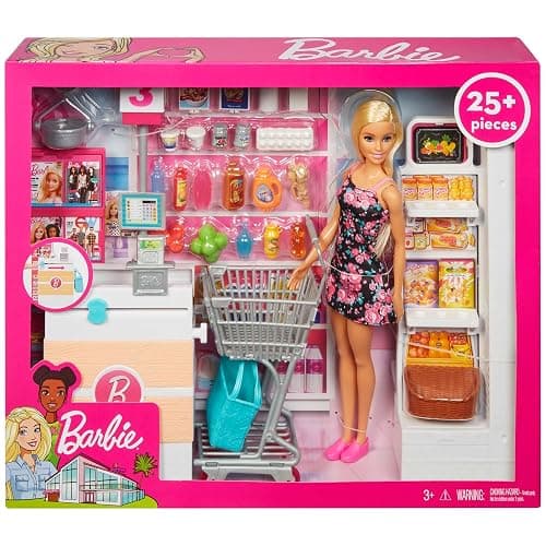 Barbie Doll, Blonde, and Grocery Store with Rolling Cart and Working Belt thumbnail 7