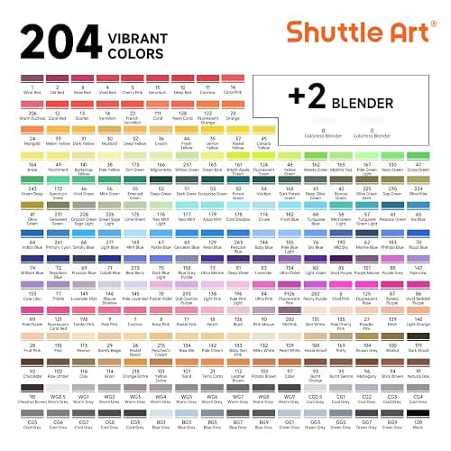 Shuttle Art 206 Colors Alcohol Markers, 204 Colors Dual Tip Art Marker Set Plus 2 Colorless Blender, Micro-tip Pens, White Highlighter Pens, Marker Bag Perfect for Students Adults Coloring thumbnail 2