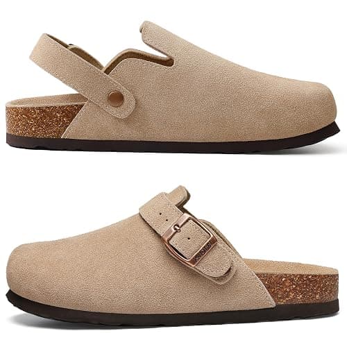 KIDMI Women's Suede Clogs with Back Strap Men's Leather Mules Cork Footbed Slip on Potato Shoes thumbnail 3
