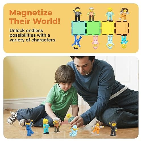 Picasso Toys Magnetic Action Figures 8 Piece Family Character for Construction Building Block Tiles Toddler Toy Set Magnet Expansion Variety Pack Educational STEM Learning Kit Pretend Playset PTA11 - 8 Family thumbnail 7