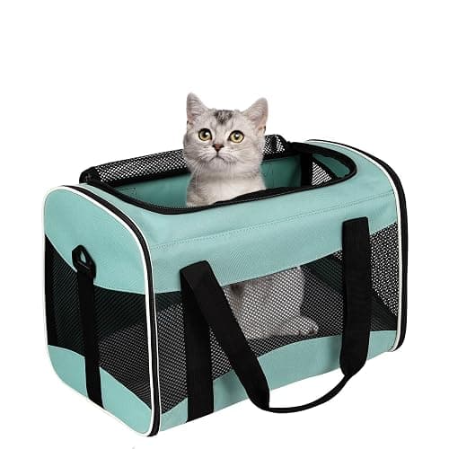Cat Carrying Case Pet Dog Carrier Soft-Sided Cat Bag Airline Approved, Pet Travel Carrier Up to 15 Lbs, Collapsible Cats Carrier Dog Carrier for Medium Small Cats Dogs(17x11x11 Green) thumbnail 6