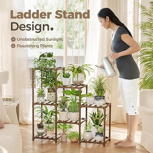 Bamworld Plant Stand Indoor Plant Shelf Outdoor Wood Plant Rack for Multiple Plants 3 Tiers Ladder Plant Holder for Living Room Patio Boho Home Decor for Gardening thumbnail 7