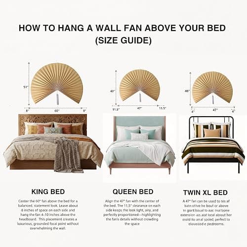SUCHUBU Large Bamboo Wall Hanging, 47" Wall Hanging Fan For Decoration, Headboard Fan Decor, Woven Bamboo Art, Boho & Asian Inspired Home Decoration (Beige, Large) thumbnail 7