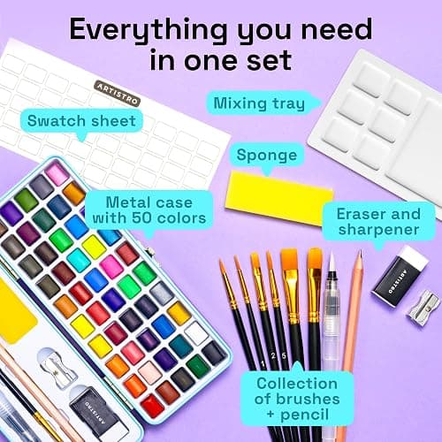ARTISTRO Vivid Watercolor Paint Set with Palette & Brush Pens | Portable Paint Art Kit, Travel Water Color Set, For Adults, Professionals, & Kids, Art & Painting Supplies, Gift Idea thumbnail 2
