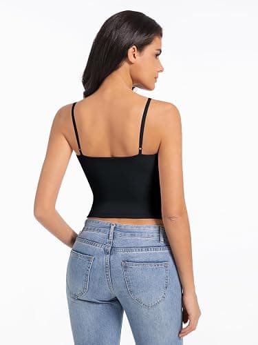 Abonlen Camisole Tops for Women Sleeveless Adjustable Spaghetti Strap Tank Tops Y2K Basic Shirts - Small - Black thumbnail 3
