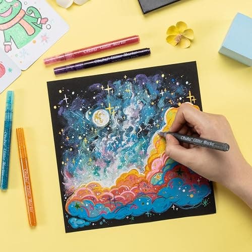 Ohuhu Glitter Markers Pen: 12 Glitter Colors Metallic Shimmer Marker Fine Tip Water-based Ink for Kids Adults DIY Crafts Greeting Birthday Cards Making Mugs Wood thumbnail 9