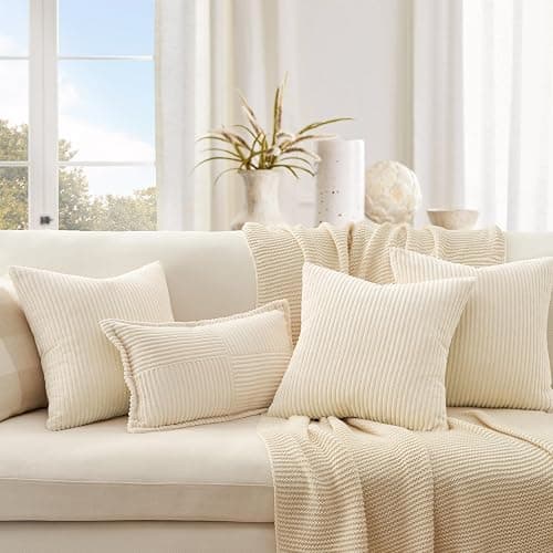 Topfinel Decorative Beige Cream Throw Pillow Covers Cushion Cases, Set of 4 Soft Velvet Modern Double-Sided Designs, Mix and Match for Home Decor, Pillow Inserts Not Included (18x18 inch) thumbnail 2