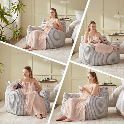 Achicsofar Giant Bean Bag Chairs for Adults Teens, Large Bean Bag Sofa Chairs with Filling Comfy Fuzzy BeanBag Chair with Armrests for Bedroom Living Room Reading thumbnail 6