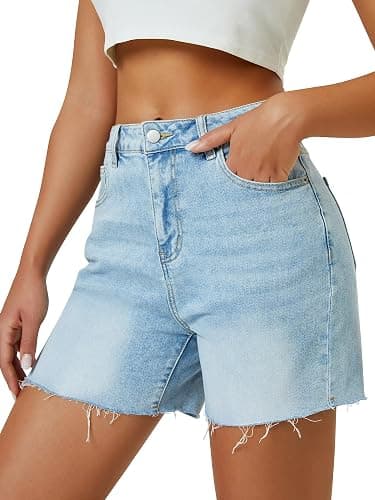 AUWUKA Womens High Waist Jean Shorts Wide Straight Leg Microelastic Long Denim Mom Shorts - Image 1