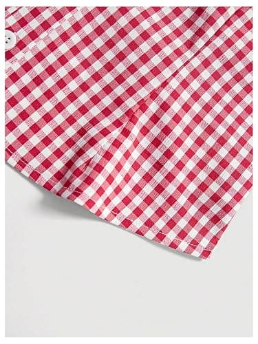 SweatyRocks Women's Y2K Short Puff Sleeve Button Down Fitted Gingham Plaid Crop Top Blouse thumbnail 5