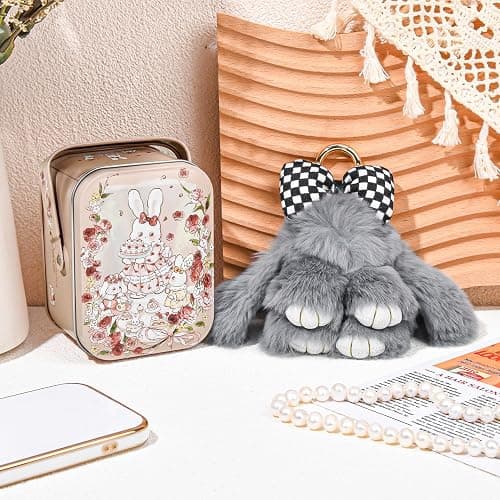 GlamSpark Bunny Keychain with Tin Box, Cute Keychain Gift, Soft Bunny Keychain Accessories for Women thumbnail 6