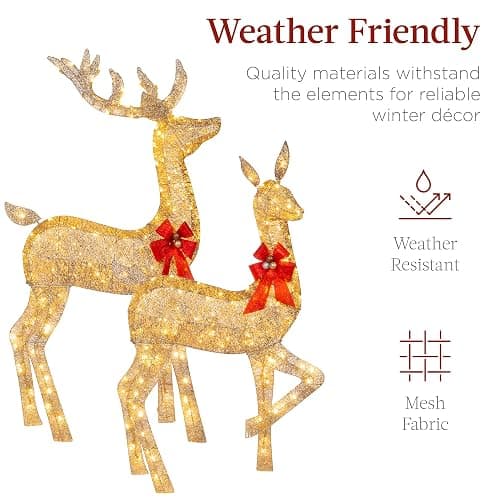 Best Choice Products 3-Piece Large Lighted Christmas Deer Family Set 5Ft Outdoor Yard Decoration with 360 LED Lights, Stakes, Zip Ties - Gold thumbnail 6