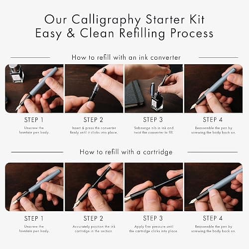 Wordsworth and Black Calligraphy Pen Set - Black - Includes 2 Calligraphy Pens, 18 ML Ink Bottle, 60 Ink Cartridges, Ink Refill Converter, 1 Medium and 4 Broad Nibs, Brush Pen thumbnail 9