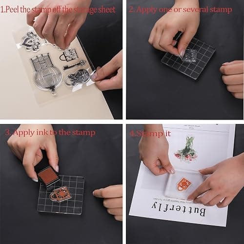 Whaline 6 Pieces Acrylic Stamp Block Clear Stamping Tools Set with Grid Lines for Scrapbooking Crafts Card Making, Assorted Sizes | with Grid Lines, Stamping Tools, for Scrapbooking, Card Making, DIY Crafts thumbnail 5