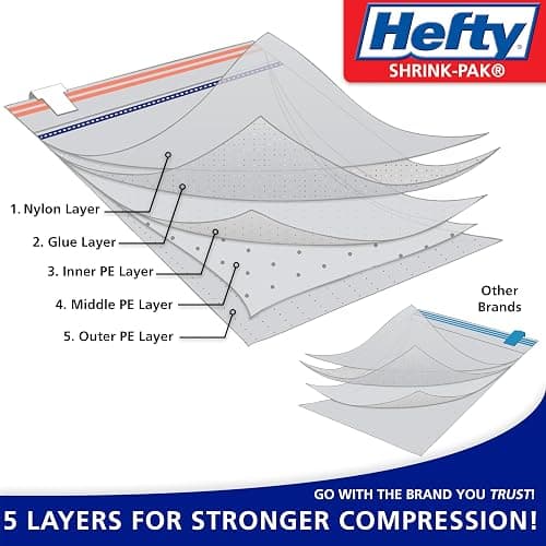 Hefty Shrink-Pak - 4 Large Vacuum Storage Bags for Clothes, Pillows, Towels, or Blankets - Space Saver Vacuum Sealer Bags Ideal Under Bed Storage Solutions thumbnail 2