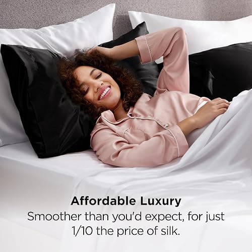 Bedsure Satin Pillowcase for Hair and Skin Queen - Black Silky Pillowcase 2 Pack with Envelope Closure, Similar to Silk Pillow Cases, Gifts for Women Men, 20x30 Inches, 2pcs thumbnail 5