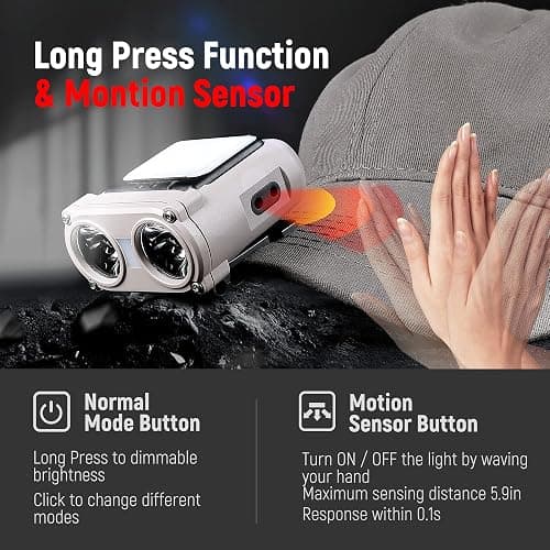 Hopedone LED Hard Hat Light, 800Lumens Rechargeable Dimmable Clip on Cap Lights, 180°Adjustable Hands Free Hat Flashlight Headlamp Waterproof for Running, Camping, Hunting, Cycling (Black) thumbnail 4