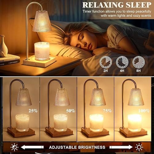 Amber Candle Warmer Lamp-Dimmable Candle Lamp with Timer, Christmas Birthday Gifts for Women, House Warming Gifts for New Home Bedroom Decor, Vintage Wax Warmer for Scented Wax thumbnail 3