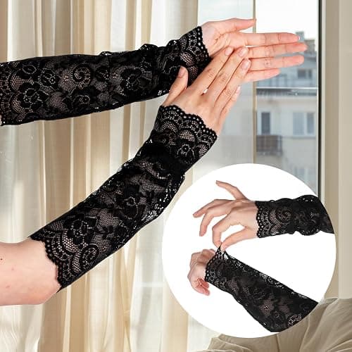 Lusofie Lange Spitzenhandschuhe Schwarz Damen Fingerlose Handschuhe Lange Spitze Brautparty Ballkleid Oper 1920er Jahre Armstulpen Damen Spitze Atmungsaktive Maskerade Hochzeitshandschuhe thumbnail 7