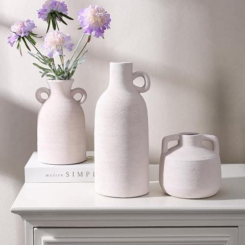 Ceramic Vase Set, 3Pcs Flower Vases for Modern Boho Farmhouse Decor, Decorative Vases for Pampas Grass & Dried Flowers, Distressed Finish thumbnail 7
