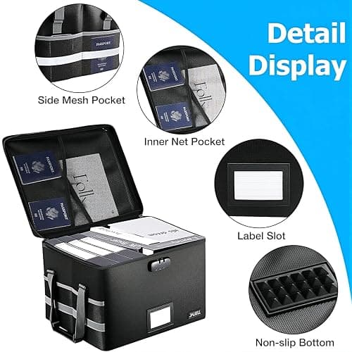 JALIELL File Box with Lock - Fireproof Document Box File Organizer with Zipper & Adjustable Handle, Collapsible File Storage Box for Home Office, Filing Cabinet for Hanging Letter/Legal Folder thumbnail 4