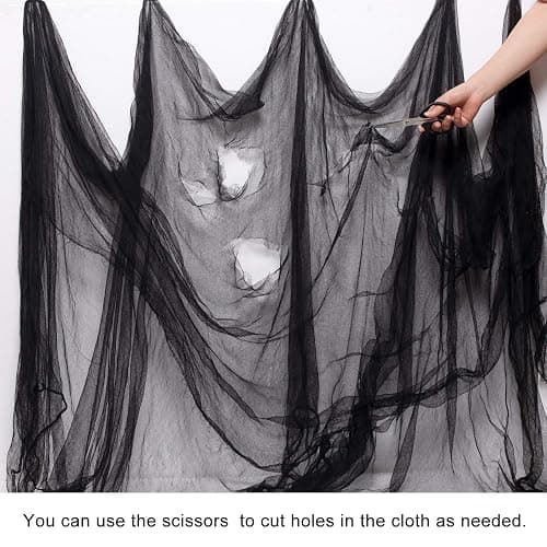 Whaline Halloween Black Creepy Cloth 276 x 87 inch Spooky Halloween Decoration Black Spooky Fabric Cloth Windows Doorways Scary Gauze for Haunted Houses Yard Wall Indoor Outdoor Party Decor Supplies thumbnail 5