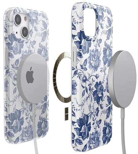 Casely iPhone 13 Floral Case | Compatible with MagSafe | Rose to Fame Coquette | Blue & White Rose Case thumbnail 9