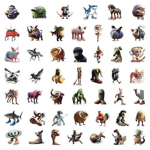 500PCS Small Brainrot Stickers Tung Tung Tung Sahur 1" Tall Tralalero Tralala Italian Brain Rot Sticker for Water Bottle, Laptops, Kids Party Favors thumbnail 4