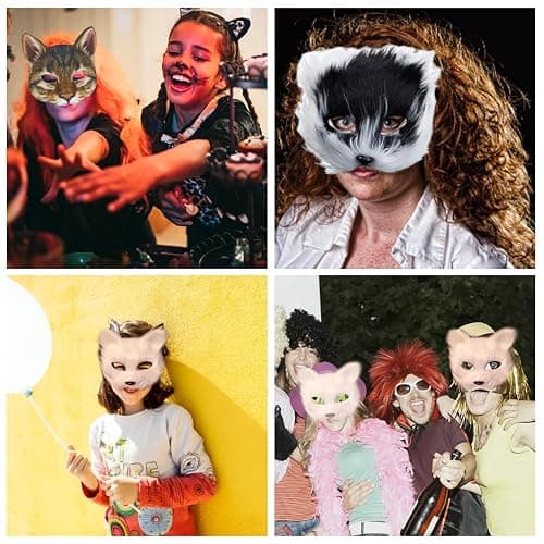 SENONAPO 36 Pcs DIY Therian Mask Kit Blank Cat Mask with Felt Fabric Sheet Plush Faux Fur Eye Mesh for Therian Gear Party Cosplay Supplies thumbnail 7