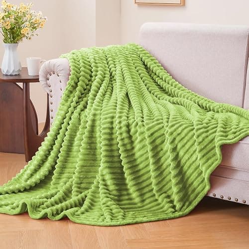 BEDELITE Fleece Blanket Twin Size – 3D Ribbed Jacquard Soft and Warm Decorative Fuzzy Blankets – Cozy, Fluffy, Plush Lightweight Throw Blankets for Couch, Bed, Sofa(Dark Citron, 60x80 inches) thumbnail 2