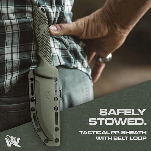 ODENWOLF W-SCANDI Full Tang Survival Knife with Sheath - Stylish Tactical Fixed Blade - Made of D2 Steel - Bushcraft and Camping Knife Survival - Perfect EDC Hunting Knife with TPE Handle thumbnail 4
