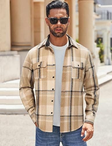 COOFANDY Men's Flannel Shirts Long Sleeve Cotton Plaid Shirt Jacket Casual Button Down Shirt with Pockets thumbnail 2