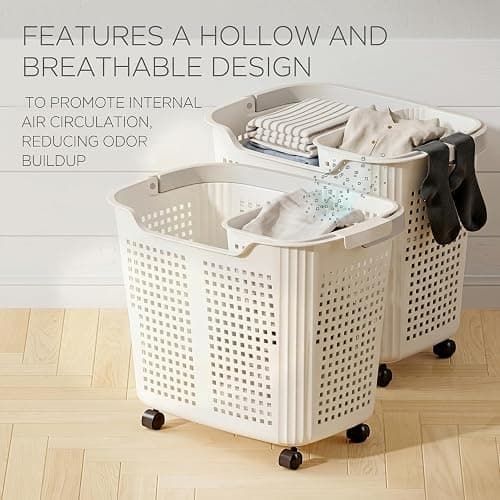 2PCS Rolling Laundry Basket with Wheels & Handle with Wheels thumbnail 5