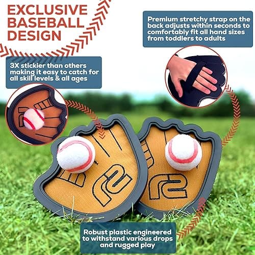 Toss and Catch Ball Game Set - Easy to Use Sticky Balls & Beginner Baseball Training Glove - Premium Toy Paddle Fits All Hand Sizes From Toddlers to Teens & Adults - Fun Gift Idea for Boys and Girls thumbnail 4