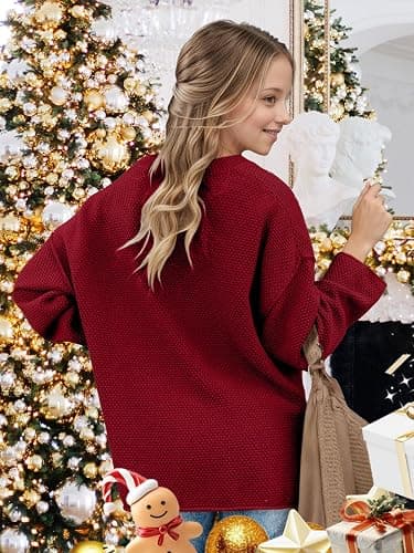 Girls Winter Sweaters 2025 Fashion Teen Tops Henley Kids V Neck Long Sleeve Loose Shirts Fall Warm Clothes thumbnail 3
