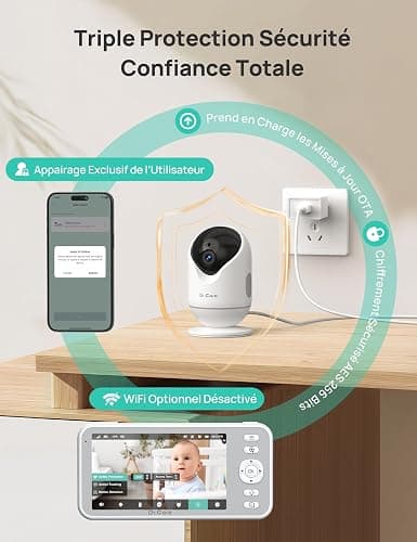 Dr.Care Baby Monitor WiFi 2K, 5", App, supporto a clip & allarme movimento | Tracciamento persone,rilev. suono/movimento/temp./umidità, batt rimov. 5000mAh, portata 390m, visione nott. HD, VistaView RB thumbnail 10