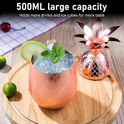 Kukyller Stainless Steel Cocktail Mixing Glass, Stainless Steel Pineapple Cocktail Mixer Drinking Shaker Accessories Pineapple Shape Cocktail Cup for Bartender, Home Bar Use 500ml (Rose Gold) thumbnail 7