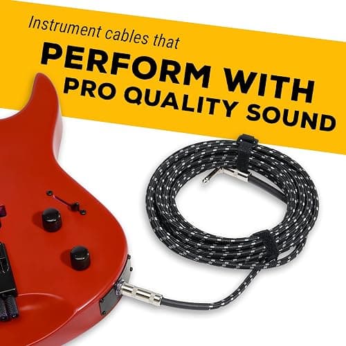 GLS Audio Instrument Cable - Amp Cord for Bass & Electric Guitar - Straight to Right Angle 1/4 Inch Instrument Cable - Black/Grey Braided Tweed, 6 Ft thumbnail 8